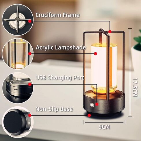 Touch Bedside Table Lamp, 3 Color Stepless Dimmable Bedroom Night Light, Rechargeable Cordless LED Romantic Atmosphere Lamp, Indoor Outdoor Portable Smart Small Lamp for Dinner Party Camping Gifts in Saudi Arabia