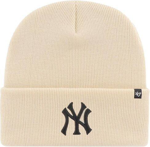 '47 New York Yankees Mens Womens Cuffed Knit Winter Hat, Stretch Fit, Cream/Natural White, Black Logo, One Size in Saudi Arabia