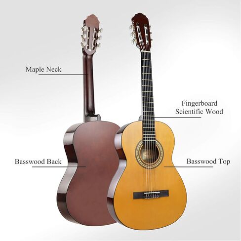 39 Inch Classical Guitar Full Size Acoustic Guitar Nylon Strings Guitar for Beginners Adults in Kuwait