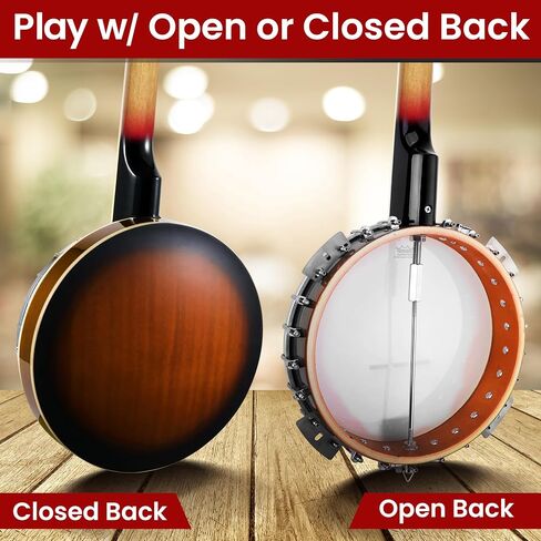 Pyle Banjo Kit with Remo Head and Sapele Resonator, 39" Full Size Traditional Open or Closed Back 5 String Instrument with 24 Brackets, Geared 5th Tuner, Premium Accessory Kit (Sun Burst) in Saudi Arabia