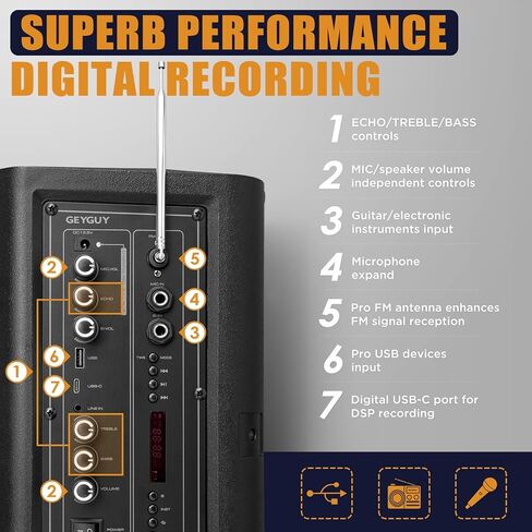 نظام GPSK-4 DSP PA مع ميكروفونات لاسلكية، جهاز كاريوكي بلوتوث مع مكبر صوت 8 بوصات، يدعم USB/TWS/FM، مكبر صوت DJ للأماكن الصغيرة والاحتفالات والأحداث الرياضية in Kuwait