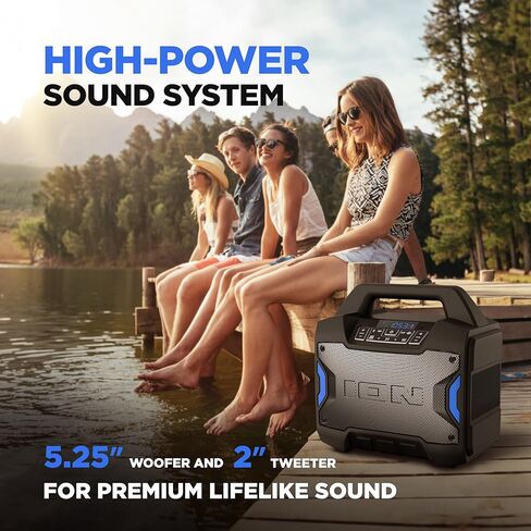 ION Tailgater Boom - مكبر صوت بلوتوث محمول خارجي مع ميكروفون، راديو FM، منفذ USB، بطارية، مقاومة للماء IPX5، وصلة ستيريو لاسلكية، تطبيق، 60 وات in Kuwait