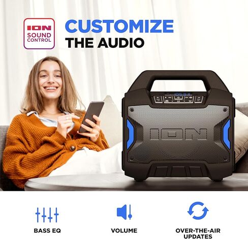 ION Tailgater Boom - مكبر صوت بلوتوث محمول خارجي مع ميكروفون، راديو FM، منفذ USB، بطارية، مقاومة للماء IPX5، وصلة ستيريو لاسلكية، تطبيق، 60 وات in Kuwait