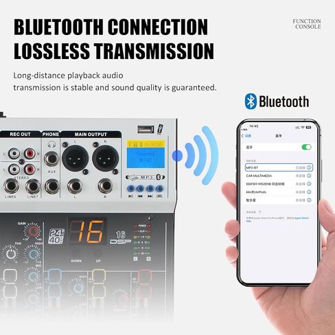 خلاطات تسجيل غير مدعومة مع 16DSP 24 بت مع وحدة تحكم MP3 USB DJ Bluetooth Audio Mixer Console بقوة 48 فولت، ولوحات خلط نطاقات 7 قنوات لتسجيل الاستوديو (N7) in Kuwait