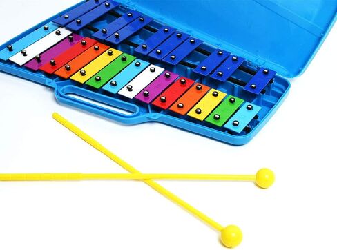 إكسيليفون غلوكينسبيل أصفر بلاستيكي احترافي مع 25 مفتاحًا معدنيًا للبالغين والأطفال - يتضمن 2 مضرب بلاستيكي in Kuwait