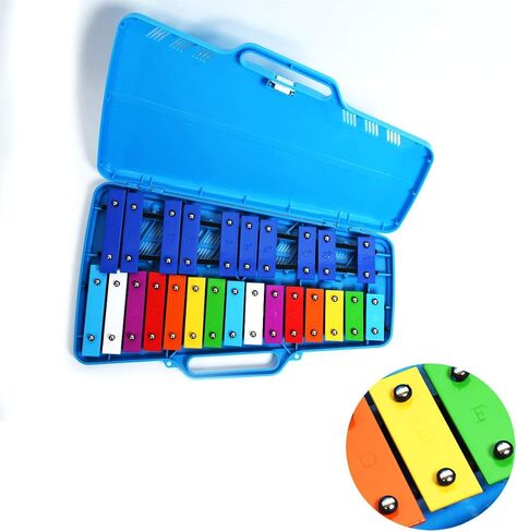 إكسيليفون غلوكينسبيل أصفر بلاستيكي احترافي مع 25 مفتاحًا معدنيًا للبالغين والأطفال - يتضمن 2 مضرب بلاستيكي in Kuwait