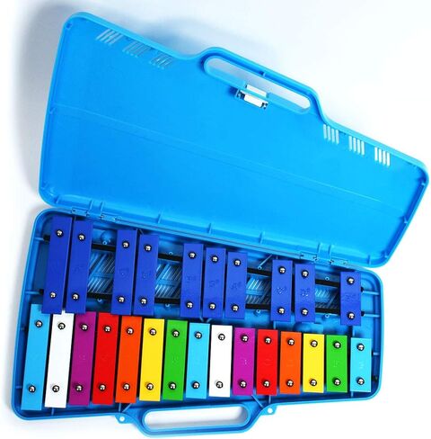 إكسيليفون غلوكينسبيل أصفر بلاستيكي احترافي مع 25 مفتاحًا معدنيًا للبالغين والأطفال - يتضمن 2 مضرب بلاستيكي in Kuwait