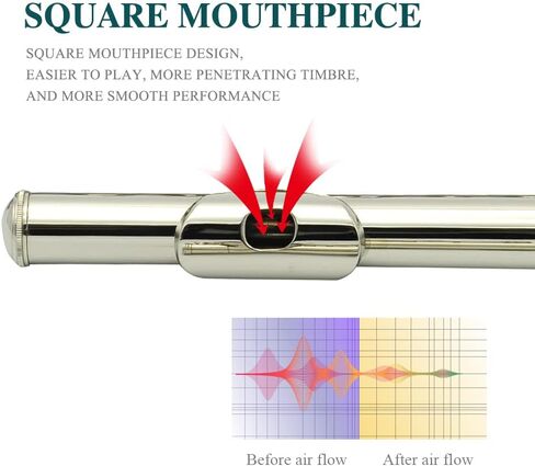 فتحة فتح وإغلاق الفلوت C16، فتحة E، للمبتدئين، يعزفون آلات الفلوت مع قفازات قوس حقيبة السفر، عصا التنظيف والخرقة (نيكل) in Kuwait