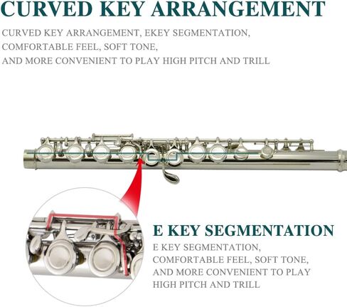 فتحة فتح وإغلاق الفلوت C16، فتحة E، للمبتدئين، يعزفون آلات الفلوت مع قفازات قوس حقيبة السفر، عصا التنظيف والخرقة (نيكل) in Kuwait