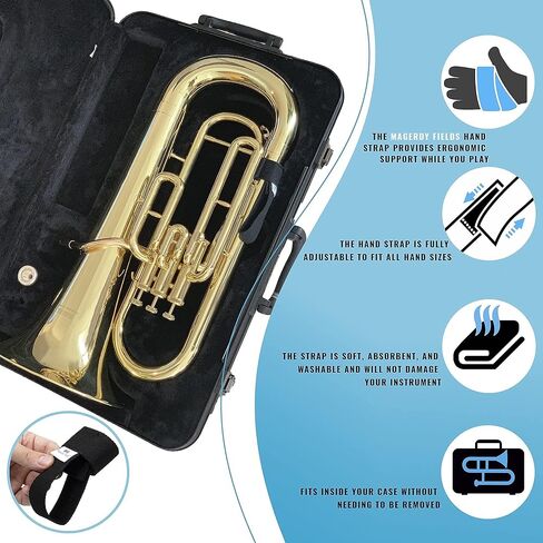 Euphonium Hand Strap Adjustable - Includes a Mouthpiece Cleaning Brush - Hand Strap for Euphonium, Tuba, Brass Instruments, Band, Orchestra - Grip, Holding Support - Washable in Kuwait