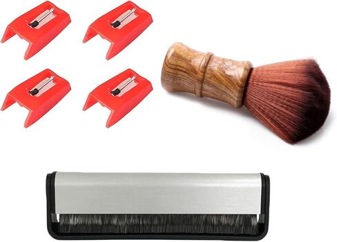 Record Player Needles Stylus Needles set of 4 with Wooden Vinyl Record Cleaning Brush＆Anti-Static Carbon Fiber Brush, Turntable Replacement Needle with Aluminum Lever for Record Player Phonograph in Kuwait