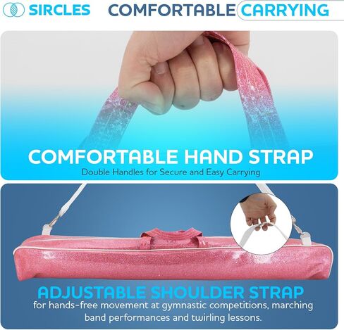 Twirling Baton Bag Case with Adjustable Shoulder Strap - Pink Sparkle Case for Majorette Marching Dance Batons - Complete with 2 Rainbow Dance Ribbons in Saudi Arabia