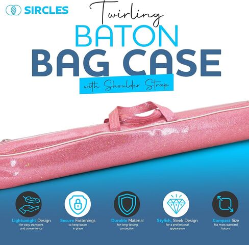 Twirling Baton Bag Case with Adjustable Shoulder Strap - Pink Sparkle Case for Majorette Marching Dance Batons - Complete with 2 Rainbow Dance Ribbons in Saudi Arabia