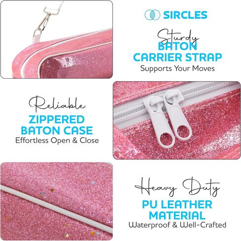 Twirling Baton Bag Case with Adjustable Shoulder Strap - Pink Sparkle Case for Majorette Marching Dance Batons - Complete with 2 Rainbow Dance Ribbons in Saudi Arabia