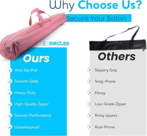 Twirling Baton Bag Case with Adjustable Shoulder Strap - Pink Sparkle Case for Majorette Marching Dance Batons - Complete with 2 Rainbow Dance Ribbons in Saudi Arabia