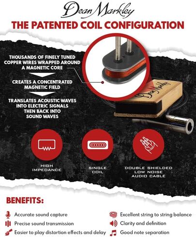 دين ماركلي برو ماج بلس XM جيتار صوتي لاقط ملف واحد، تصميم خشب القيقب الناعم، لمسة نهائية من خشب القيقب النشط، توازن مثالي للسلسلة وضجيج منخفض 15 قدم للقيثارات ذات السلسلة الفولاذية in Kuwait