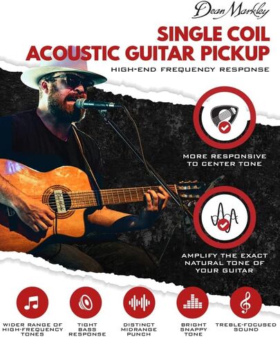 دين ماركلي برو ماج بلس XM جيتار صوتي لاقط ملف واحد، تصميم خشب القيقب الناعم، لمسة نهائية من خشب القيقب النشط، توازن مثالي للسلسلة وضجيج منخفض 15 قدم للقيثارات ذات السلسلة الفولاذية in Kuwait