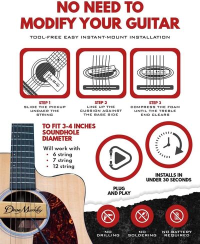 دين ماركلي برو ماج بلس XM جيتار صوتي لاقط ملف واحد، تصميم خشب القيقب الناعم، لمسة نهائية من خشب القيقب النشط، توازن مثالي للسلسلة وضجيج منخفض 15 قدم للقيثارات ذات السلسلة الفولاذية in Kuwait