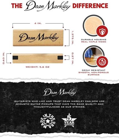 دين ماركلي برو ماج بلس XM جيتار صوتي لاقط ملف واحد، تصميم خشب القيقب الناعم، لمسة نهائية من خشب القيقب النشط، توازن مثالي للسلسلة وضجيج منخفض 15 قدم للقيثارات ذات السلسلة الفولاذية in Kuwait