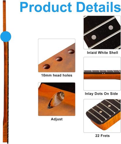 22 Fret ST رقبة جيتار كهربائي من خشب القيقب الكندي، لوحة أصابع من خشب الورد، بني لامع، نصف قطر لوحة الفريتس 14 بوصة، صامولة عظمية in Kuwait