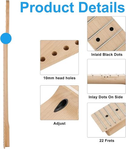 جيتار كهربائي 22fret Tele من خشب القيقب الكندي برقبة 14 بوصة نصف قطر لوحة الأصابع، ترصيع خلفي مخطط الظربان، صامولة عظمية، لون خشب القيقب in Kuwait