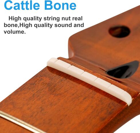 22 Fret ST رقبة جيتار كهربائي من خشب القيقب الكندي، بني لامع، علامات مصنوعة من أصداف ملونة، رقبة جيتار كهربائي، نصف قطر لوحة الفريتس 14 بوصة، صامولة عظمية in Kuwait