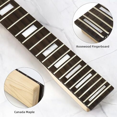 استبدال رقبة الجيتار الكهربائي 24 فريت 25.5 بوصة لوحة أصابع من خشب القيقب وخشب الورد مع مسمار ترصيع شبه منحرف على in Kuwait