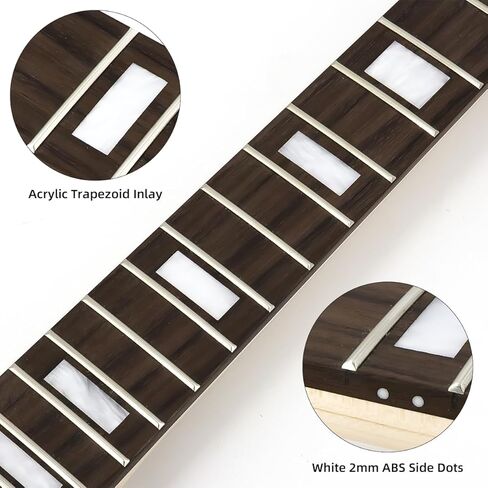استبدال رقبة الجيتار الكهربائي 24 فريت 25.5 بوصة لوحة أصابع من خشب القيقب وخشب الورد مع مسمار ترصيع شبه منحرف على in Kuwait