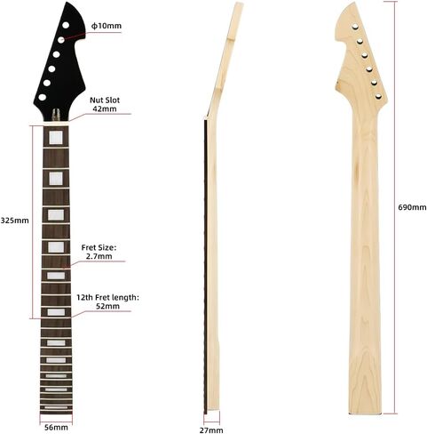 استبدال رقبة الجيتار الكهربائي 24 فريت 25.5 بوصة لوحة أصابع من خشب القيقب وخشب الورد مع مسمار ترصيع شبه منحرف على in Kuwait