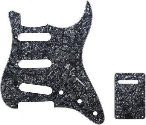 Musiclily Strat Pickguard SSS Pick Guard and ST Back Plate Tremolo Trem Cover Set for Fender USA/Mexico Standard Stratocaster Modern Style Electric Guitar,1Ply Black in Saudi Arabia