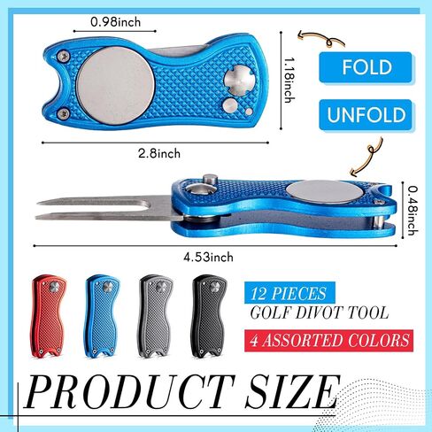 12 Pieces Golf Divot Tool Golf Divot Repair Tool with Magnetic Ball Marker and Popping Button Metal Foldable Golf Divot Fixer, 4 Assorted Colors in Saudi Arabia