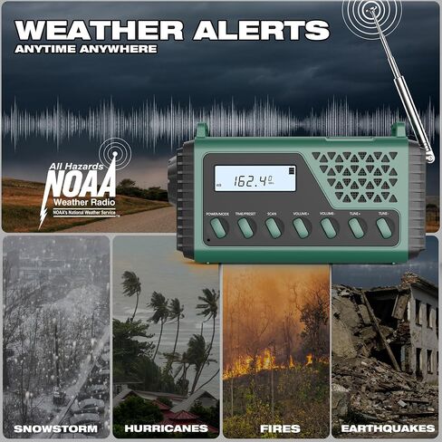 راديو كرنك للطقس في حالات الطوارئ 10000 مللي أمبير في الساعة، راديو الطقس NOAA/AM/FM/SW، راديو كرنك يدوي مع الطاقة الشمسية، شحن USB من النوع C، إنذار SOS، شعلة وإضاءة قراءة LED، بوصلة وحقيبة حمل للتخييم والبقاء على قيد الحياة في المنزل in Saudi Arabia