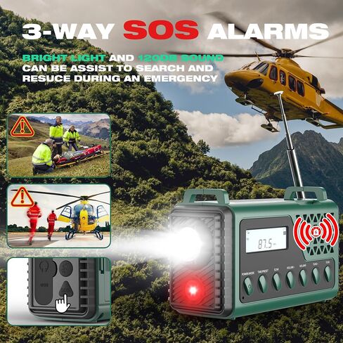 راديو كرنك للطقس في حالات الطوارئ 10000 مللي أمبير في الساعة، راديو الطقس NOAA/AM/FM/SW، راديو كرنك يدوي مع الطاقة الشمسية، شحن USB من النوع C، إنذار SOS، شعلة وإضاءة قراءة LED، بوصلة وحقيبة حمل للتخييم والبقاء على قيد الحياة في المنزل in Saudi Arabia