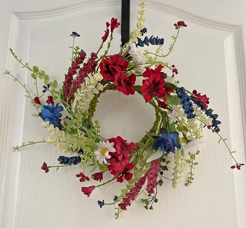 10 Inch Patriotic Red, White and Blue Artificial Floral Candle Ring, Candle Holder for Pillar Candles and Glass Hurricanes Red White Blue Green in Saudi Arabia