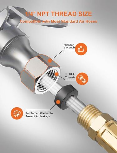 قفل ظرف الهواء، قفل بفكين فولاذيين للخدمة الشاقة على ظرف الهواء لأي إطارات صمام شريدر - لا يوجد تسرب للهواء، مصنف حتى 150 رطل لكل بوصة مربعة - 1/4 NPT متضمن - تدفق مفتوح in Kuwait