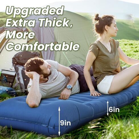 ropoda Upgraded Extra Thickness 6'' Inflatable Sleeping Pad with Pillow, Built-in Foot Pump, 77''*27'' Camping Pad with Carry Bag, Ultralight & Compact Camping Mat Pad for Hiking, Blue in Saudi Arabia