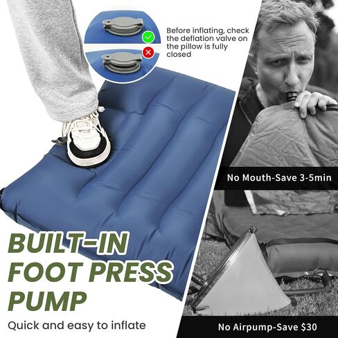 ropoda Upgraded Extra Thickness 6'' Inflatable Sleeping Pad with Pillow, Built-in Foot Pump, 77''*27'' Camping Pad with Carry Bag, Ultralight & Compact Camping Mat Pad for Hiking, Blue in Saudi Arabia