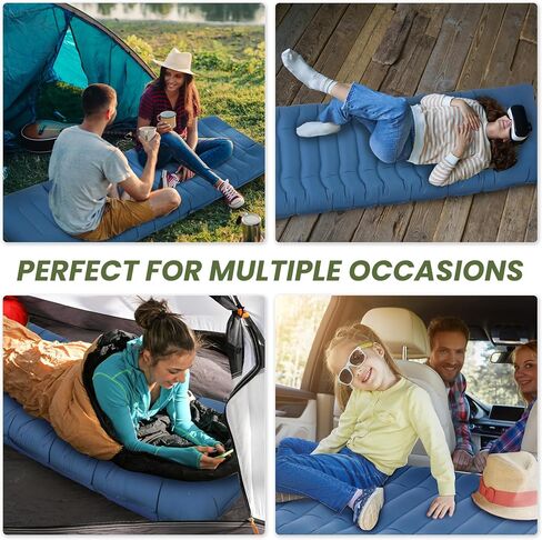 ropoda Upgraded Extra Thickness 6'' Inflatable Sleeping Pad with Pillow, Built-in Foot Pump, 77''*27'' Camping Pad with Carry Bag, Ultralight & Compact Camping Mat Pad for Hiking, Blue in Saudi Arabia