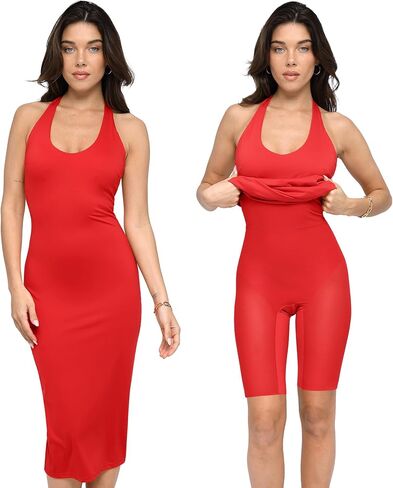 Popilush The Shapewear Dress 4 طرق لارتداء فستان صيفي هالتر - فستان ضمادة مع ملابس داخلية مدمجة 2024 in Kuwait