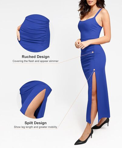 Popilush The Shapewear Dress Bodycon فستان ماكسي سبليت مع ملابس داخلية مدمجة 2024 فساتين رائجة للنساء in Kuwait