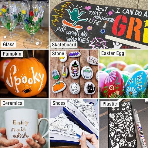 علامة بيضاء دائمة مقاومة للماء - 8 علامات طلاء بيضاء للأسطح المعدنية إطار ورق أسود من الخشب والبلاستيك والصخور، علامة بيضاء دائمة، علامات طلاء زيتية بيضاء متوسطة الطرف in Kuwait