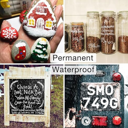 علامة بيضاء دائمة مقاومة للماء - 8 علامات طلاء بيضاء للأسطح المعدنية إطار ورق أسود من الخشب والبلاستيك والصخور، علامة بيضاء دائمة، علامات طلاء زيتية بيضاء متوسطة الطرف in Kuwait