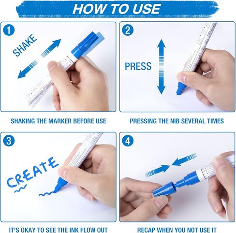 علامة بيضاء دائمة مقاومة للماء - 8 علامات طلاء بيضاء للأسطح المعدنية إطار ورق أسود من الخشب والبلاستيك والصخور، علامة بيضاء دائمة، علامات طلاء زيتية بيضاء متوسطة الطرف in Kuwait