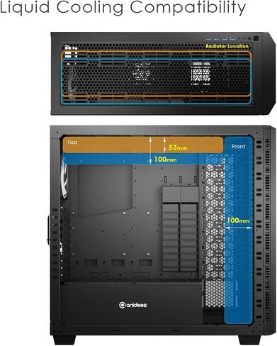حافظة ألعاب anidees AI Raider XL من الزجاج المقوى ببرج كامل XL-ATX/E-ATX/ATX، تدعم مشعاع 12 × 5.25 بوصة، مشعاع 480/360، AI-RA-XL (حافظة الكمبيوتر الشخصي فقط) in Kuwait