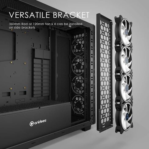 حافظة ألعاب anidees AI Raider XL من الزجاج المقوى ببرج كامل XL-ATX/E-ATX/ATX، تدعم مشعاع 12 × 5.25 بوصة، مشعاع 480/360، AI-RA-XL (حافظة الكمبيوتر الشخصي فقط) in Kuwait