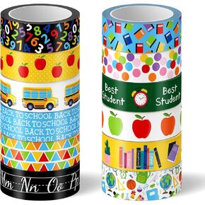 Whaline 12 Rolls Back to School Washi Tape Colorful Welcome Back to School Washi Masking Tape School Bus Ruler Crayon Decorative Paper Stickers for Scrapbook Gift Wrapping DIY Art Crafts in Kuwait