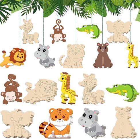 36 Pcs Wooden Farm Animals Cutouts Unfinished Wood Cutouts to Paint Wood Animal Cutouts Crafts Farm Animals Party Supplies for Kids School Classroom Decor in Saudi Arabia