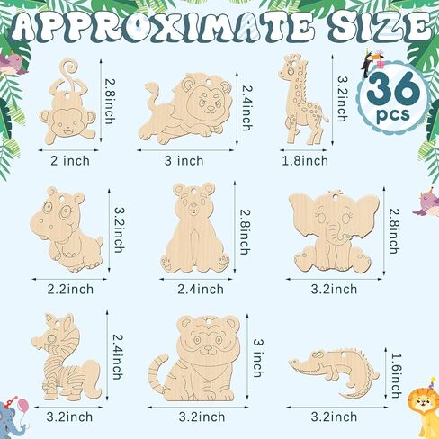 36 Pcs Wooden Farm Animals Cutouts Unfinished Wood Cutouts to Paint Wood Animal Cutouts Crafts Farm Animals Party Supplies for Kids School Classroom Decor in Saudi Arabia