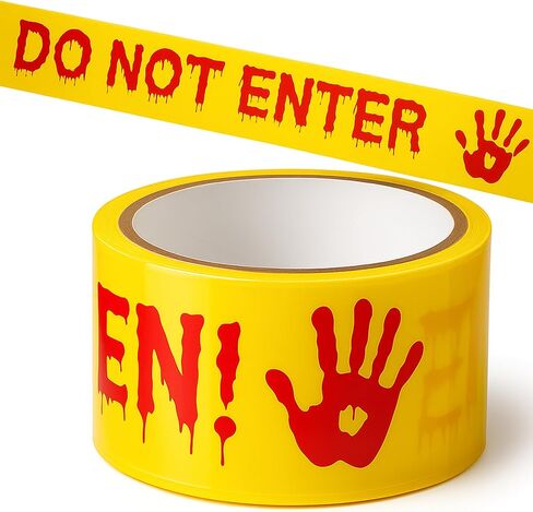 شريط تحذير لديكورات الهالوين، شريط تحذير للسلامة مقاس 4.8 سم × 25 مترًا، لا تدخل الشريط باللون الأصفر والأحمر المخيف وشريط حاجز خطر لحفلات الهالوين والمنازل المسكونة والمناطق الخطرة in Kuwait