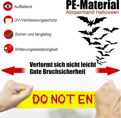 شريط تحذير لديكورات الهالوين، شريط تحذير للسلامة مقاس 4.8 سم × 25 مترًا، لا تدخل الشريط باللون الأصفر والأحمر المخيف وشريط حاجز خطر لحفلات الهالوين والمنازل المسكونة والمناطق الخطرة in Kuwait